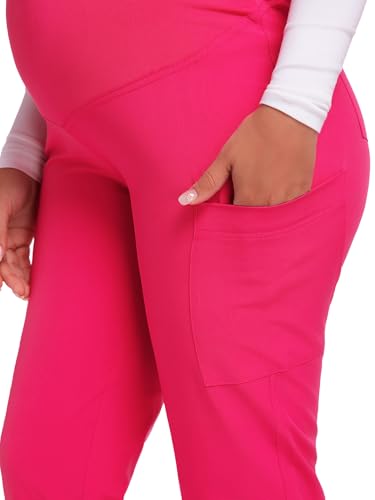 COZYFIT Maternity Scrub Pants, Jogger Workwear with 4 Pockets - color: Hot Pink, size: X-Small