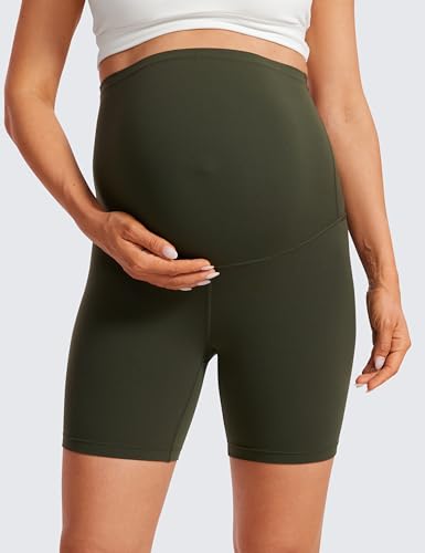 CRZ YOGA Maternity Biker Shorts 6" - color: Olive Green, size: Small