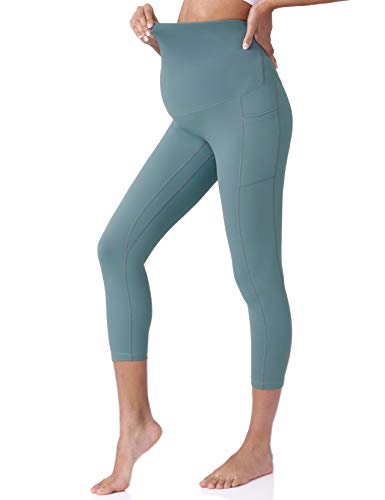 POSHDIVAH Maternity Capri Leggings with Pockets Pregnancy Workout Pants - color: Black Blue, size: Small