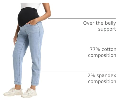 Foucome Maternity Boyfriend Jeans Over Belly Denim Pants - color: Light Blue, size: Small