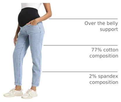 Foucome Maternity Boyfriend Jeans Over Belly Denim Pants - color: Light Blue, size: Small