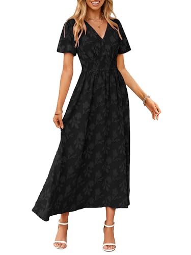 CzzzyL Women's Nursing Floral Dress V Neck Wedding Guest with Pockets - color: Black, size: Medium