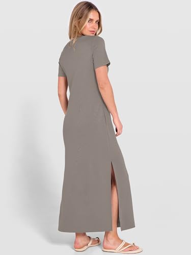 ANRABESS Womens Summer Maxi Dresses Wrinkle Free with Pockets - color: Coffee Grey, size: Small