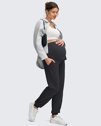 G4Free EverGoing Maternity Pants Over The Belly Pregnancy Joggers Workout - color: Black, size: X-Small
