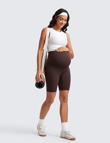 CRZ YOGA Maternity Biker Shorts 8" - color: Hot Fudge Brown, size: Medium
