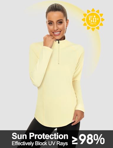 LURANEE Womens UPF 50+ Long Sleeve 1/4 Zip Pullover Athletic Hiking Running Workout Tops - color: Light Yellow, size: Small