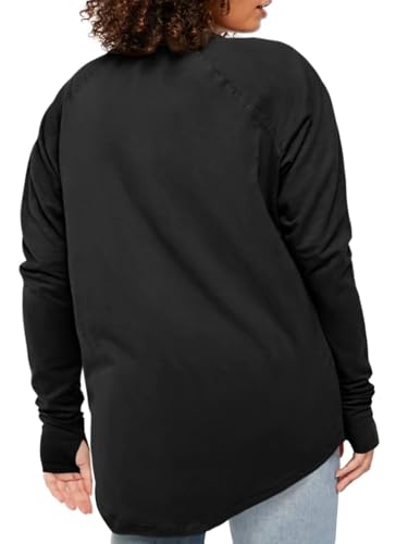 Fisoew Womens Plus Size Long Sleeve Tunic Tops Crew Neck Loose Fit T Shirts - color: Black, size: 3X-Large