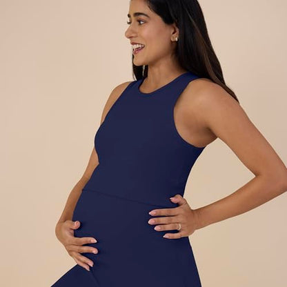 Motherhood Maternity Women's Ribbed Crop Racerback Pregnancy Workout Tank Top - color: Navy Blazer, size: Medium