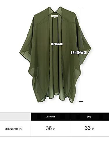 Moss Rose Women's Beach Kimono Coverup Sheer Chiffon Open Front Cover Ups - color: Olive