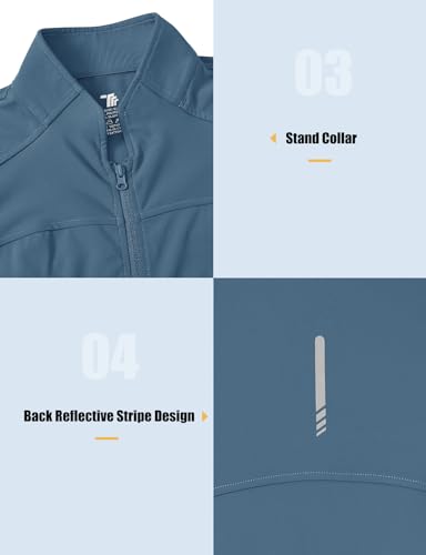 Gopune Women's Workout Athletic Jacket Lightweight Zip Up Yoga Slim Fit Tops with Pockets - color: Grey Blue, size: X-Large