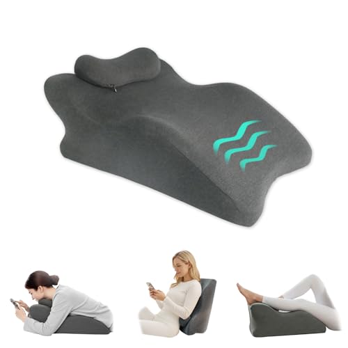 Ergonomic Wedge Prone Pillow,Memory Foam Multi-Functional Bed Pillow,Ideal for Bed Breaks,Reading,Back Support,Upper Body Leg Elevation Comfort,Anti-Slip Base - color: Black