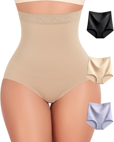 FINETOO Womens Tummy Control Shapewear Underwear High Waisted Seamless Panties Girdle Full Coverage Postpartum Briefs - color: Black+beige+blue, size: X-Large