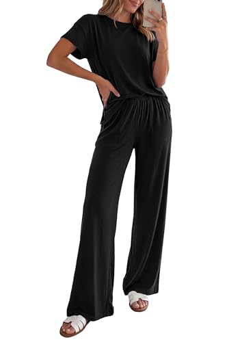 PRETTYGARDEN Women's Summer 2 Piece Matching Lounge Sets - color: Black, size: X-Large