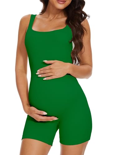 BDITANLE Maternity Workout Romper Pregnancy Yoga Ribbed One Piece Seamless Tank Top Jumpsuit - color: 04green, size: Medium