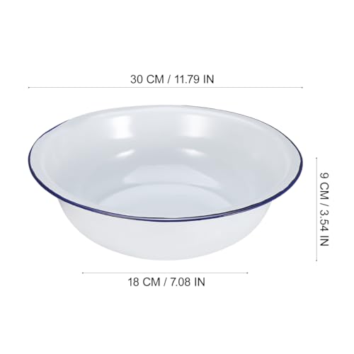 Vintage Enamel Basin, Metal Foot Soaking Tub with Blue Rim