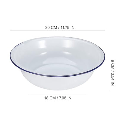 Vintage Enamel Basin, Metal Foot Soaking Tub with Blue Rim