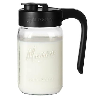 Mason Jar Pitcher, 32 oz (1 quart), Glass Pitcher with Lid - color: Black