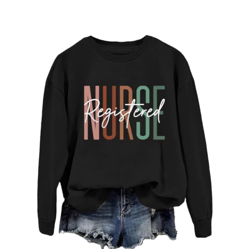 Registered Nurse Sweatshirt Women RN Nurse Life Crewneck Pullover - color: Black, size: X-Large