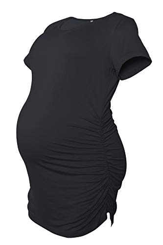 Smallshow Women's Side Ruched Tunic Maternity Shirts 3 Packs - color: Black/Light Grey/Army Green, size: XX-Large
