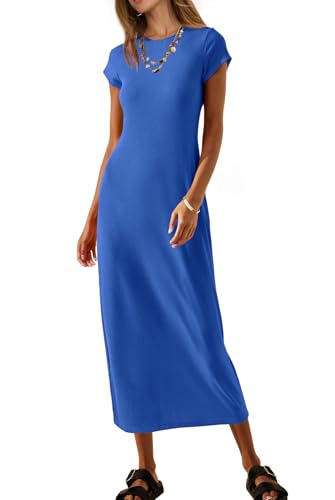 MEROKEETY Women's Summer Casual Tshirt Dress Short Sleeve Maxi Long Dresses - color: Royalblue, size: Medium