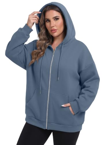OLRIK Women's Plus Size Zip Up Hoodie 2026 Fall Jacket Casual Sweatshirt - color: Dust Blue, size: 5X