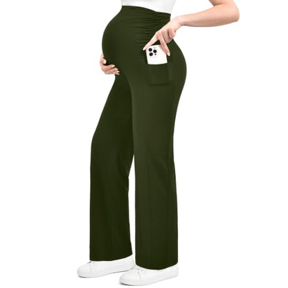 Ipletix Maternity Work Wide Leg Lounge Pants - color: Armygreen, size: XX-Large