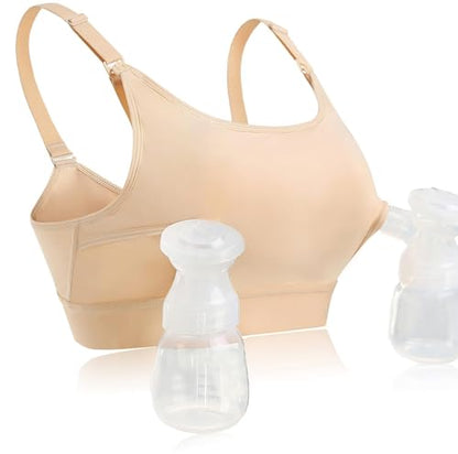 Hands Free Pumping Bra Hands-Free Breast Pump Bra Nursing Bras - color: Beige, size: Small