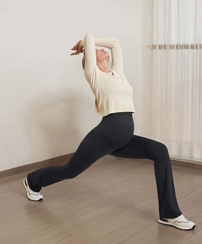 Fleece Lined Maternity Pants for Women Soft Maternity Leggings Over Belly - color: Black, size: X-Large