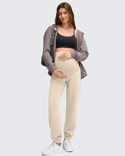 G4Free Smoofit Modal Soft Maternity Joggers Pregnancy Casual Sweatpants - color: Light Khaki, size: X-Small