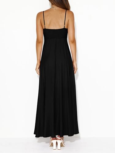 PRETTYGARDEN Women Spaghetti Strap Boho Maxi Dresses Flowy - color: Black, size: XX-Large