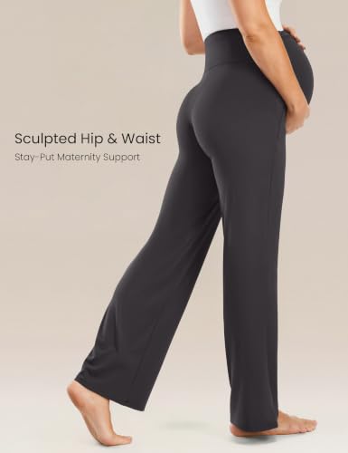 JOYSPELS Smooth Feeling Wide-Leg Maternity Work Pants Soft Pregnancy Yoga Pants with Zippered Pockets Over The Belly - color: Mixgrey, size: Small