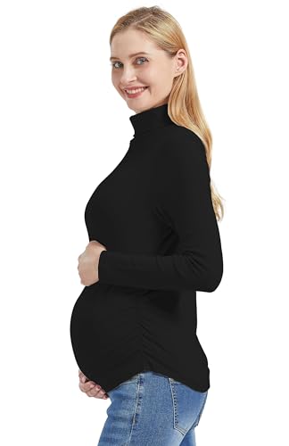 Foucome Women's Maternity Turtleneck Long Sleeve Shirts - color: Black, size: X-Large
