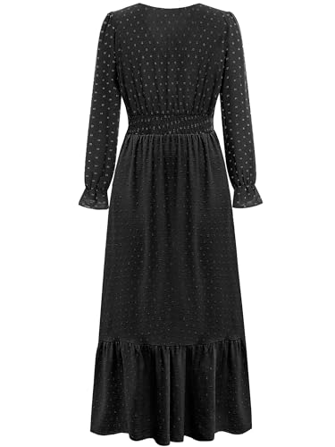 CzzzyL Women Nursing Boho Maxi Dress Swiss Dot Smocked with Pockets - color: S-black, size: Medium