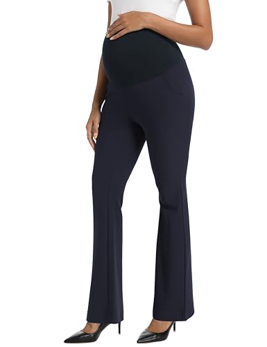 Foucome Maternity Flare Pants Stretchy Bootcut Work Dress Pants - color: Navy Blue, size: Small