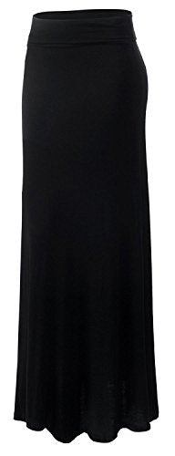 URBAN K Womens Basic Foldable High Waist Regular and Plus Size Maxi Skirts - color: Black, size: Small