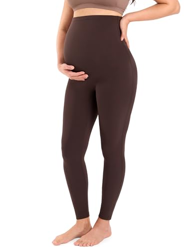 MOMANDA Seamless Maternity Leggings 25" - color: Hot Fudge Brown, size: Medium