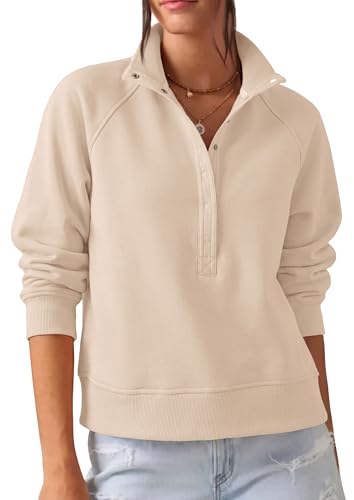 PRETTYGARDEN Women's Fall Oversized Sweatshirts Mock Neck Henley Pullover - color: Beige, size: Small