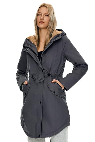 Orolay Women's Thicken Fleece Lined Parka Winter Coat Hooded Jacket with Pockets - color: Darkgray, size: Small