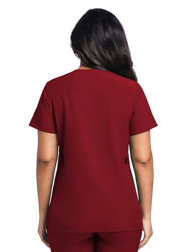 COZYFIT Maternity Scrub Top, V-Neck Pregnancy Shirt with 2 Pockets - color: Burgundy, size: X-Small