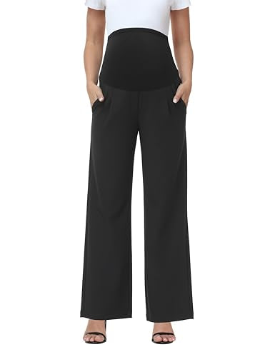 Maternity Pants Work Stretchy Wide Leg Dress Pant - color: Black, size: XX-Large