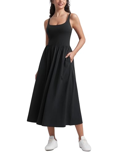 CRZ YOGA Square Neck Maxi Casual Dress - color: Black, size: Medium