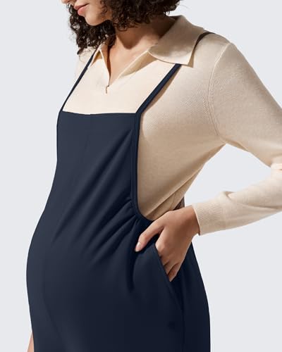 G4Free Maternity Jumpsuits Adjustable Strap Wide Leg Pregnancy Rompers - color: Dark Navy, size: X-Large