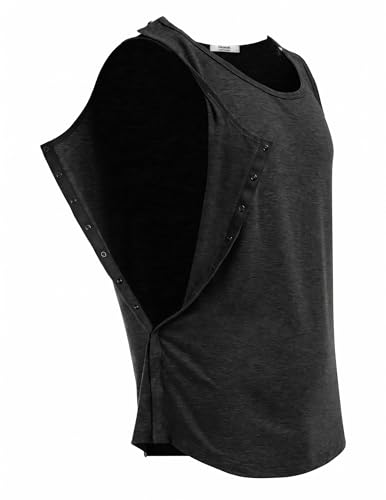 Deyeek Post Shoulder Surgery Shirts for Women Mens Tearaway Snap Tank Tops - color: Black, size: Medium