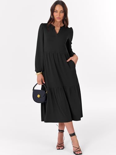 ANRABESS Women's Long Sleeve Fall Flowy Boho Maxi Dresses - color: Black, size: Small