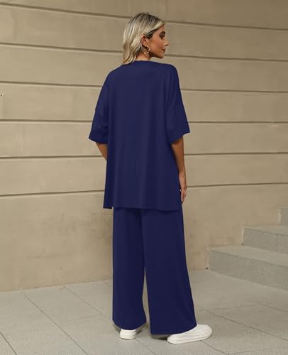 KevaMolly 2 Piece Lounge Set for Women Comfy Pajamas Set - color: Navy, size: Small