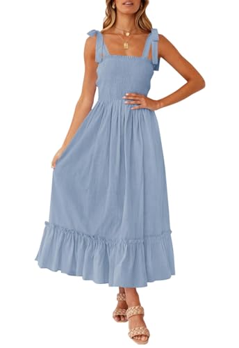 ZESICA Womens Summer Boho Spaghetti Strap Maxi Dress - color: Blue, size: X-Large