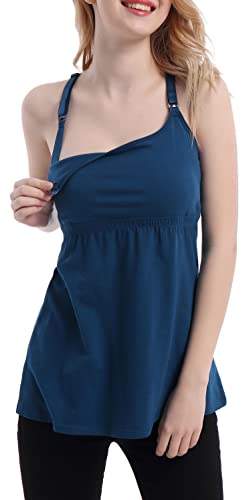 SUIEK 3-Pack Cotton Maternity Nursing Tank Tops Breastfeeding Cami Shirts - color: A-black+navy Dot+atrovirens - Fourth Style, size: Medium