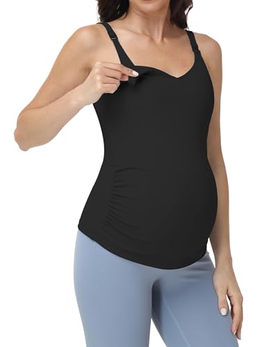 Foucome Maternity Nursing Tank Tops for Breastfeeding - color: Black, size: XX-Large