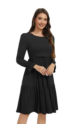 Smallshow Women's Ruffle Maternity Nursing Dress Long Sleeve - color: Black, size: Small