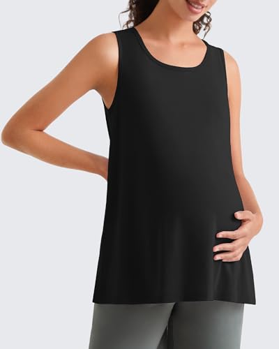 G4Free Lyocell Maternity Tank Tops Pregnancy Sleeveless Workout Shirts - color: Black, size: X-Large